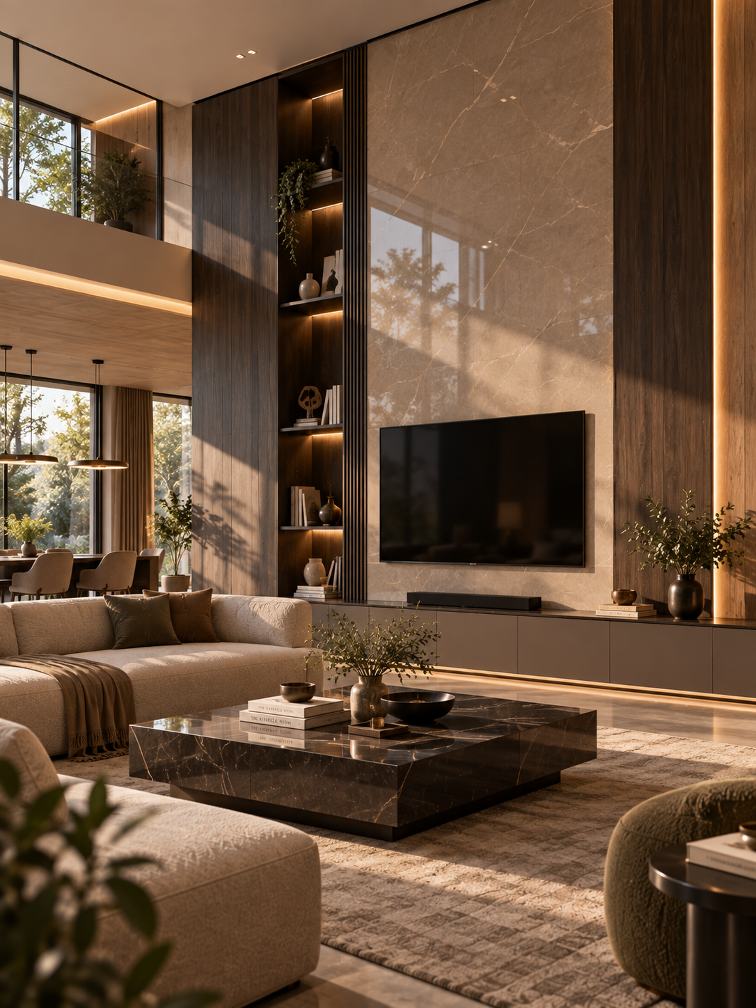 Laminate showcase in a warm contemporary interior