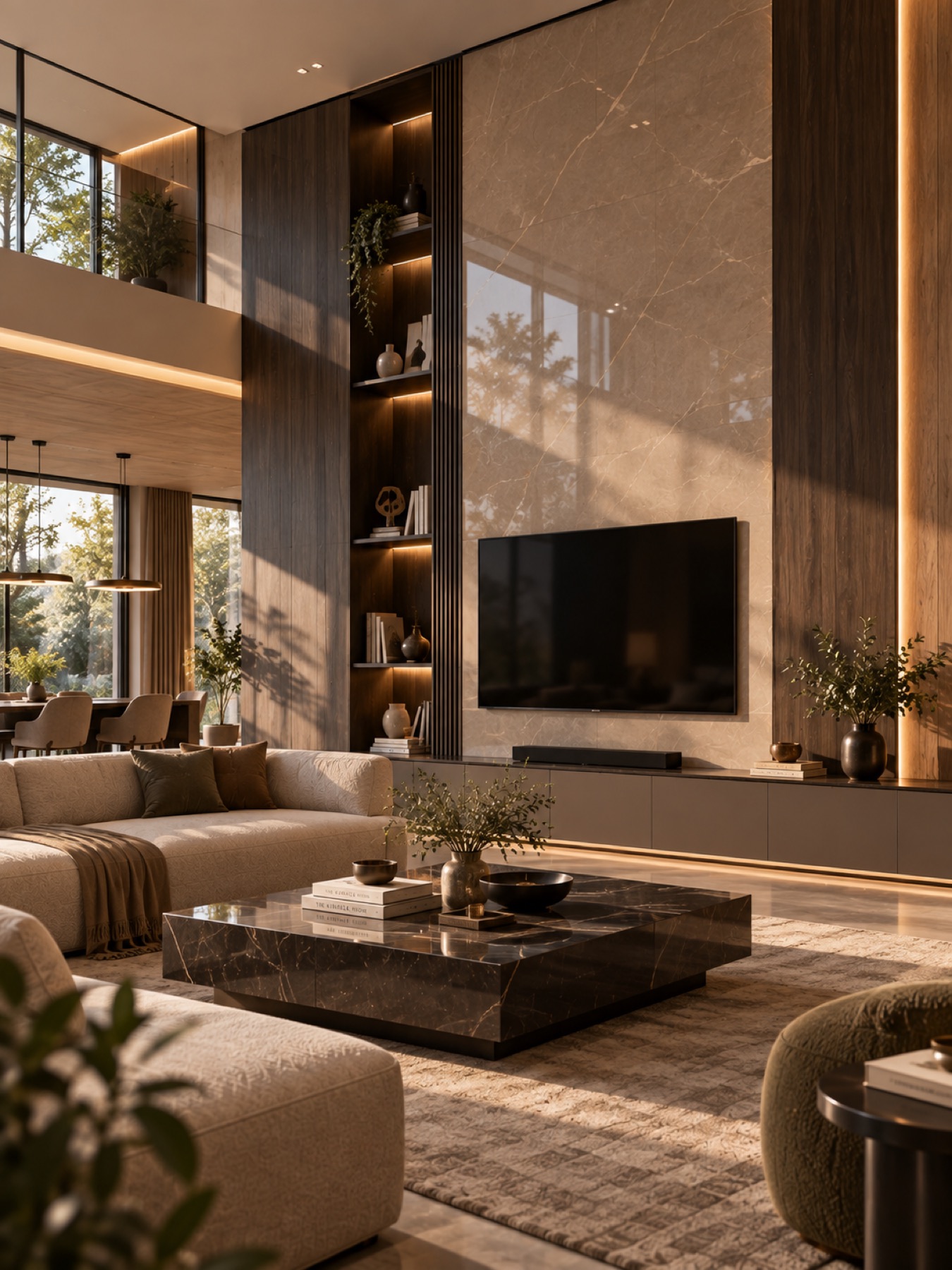Laminate showcase in a warm contemporary interior