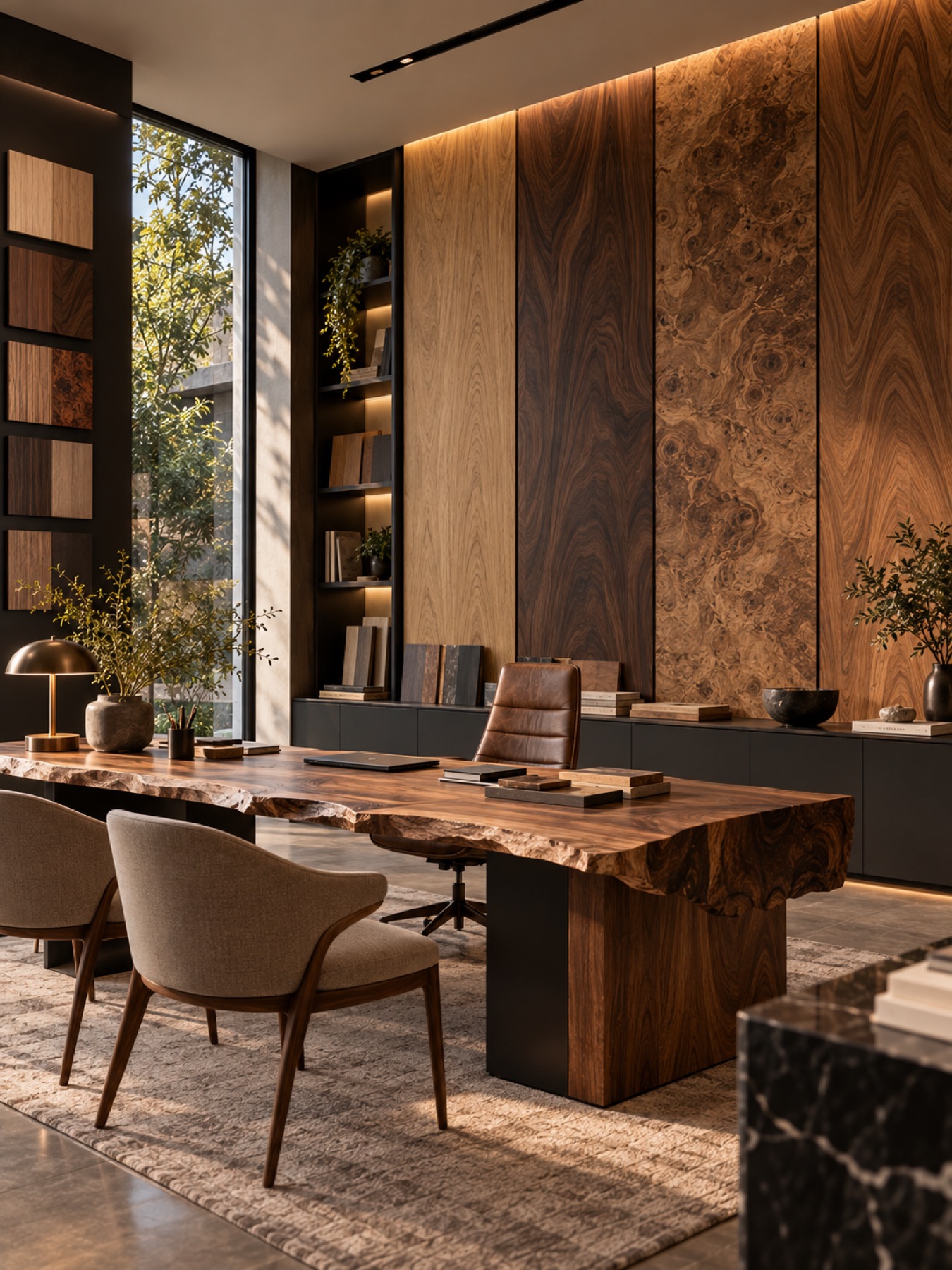 Veneer showcase in a warm contemporary interior
