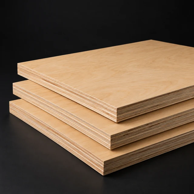 Stacked plywood panels with timber faces and layered edges
